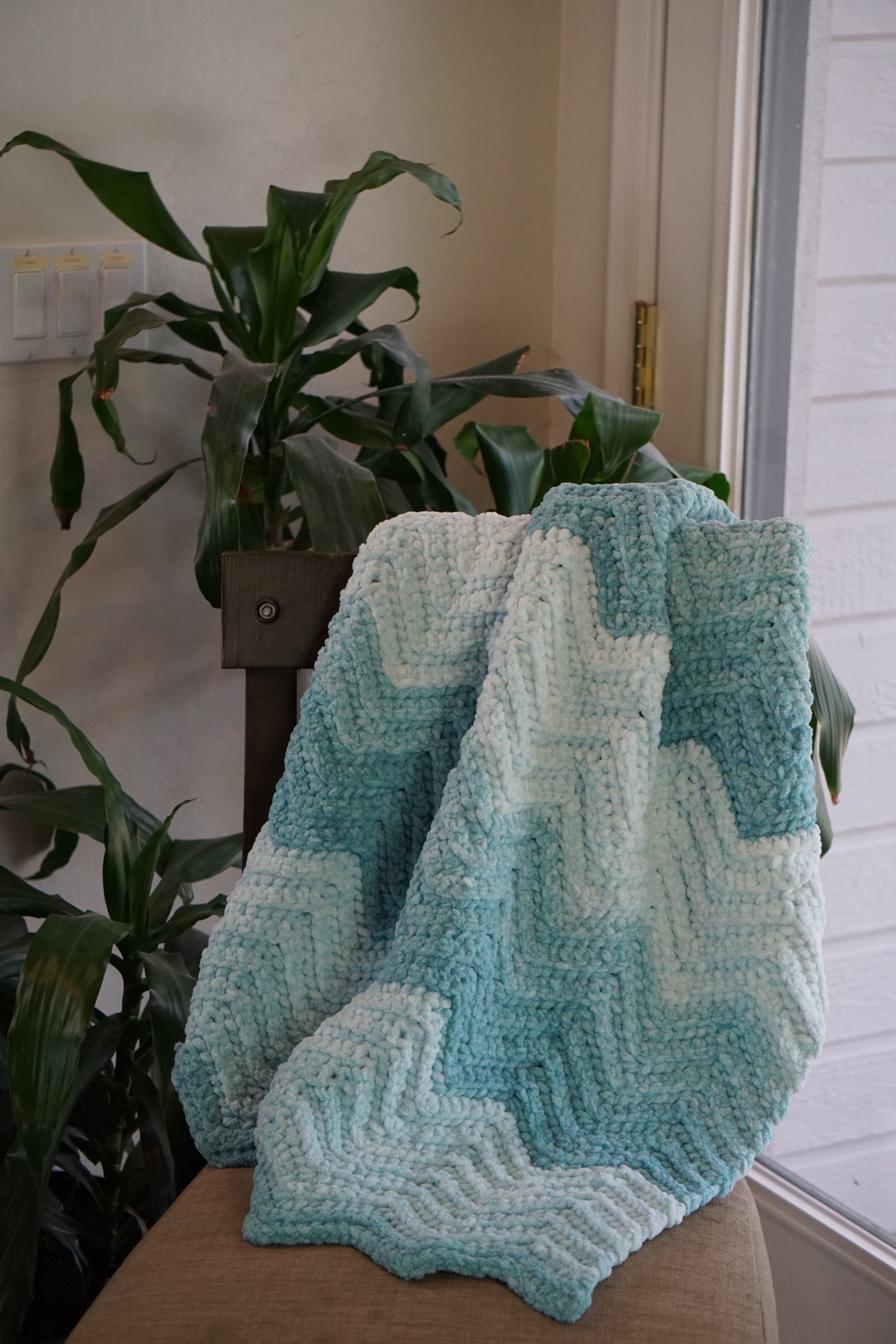 Light 2024 Green Chevron Handmade Knit Baby Blanket